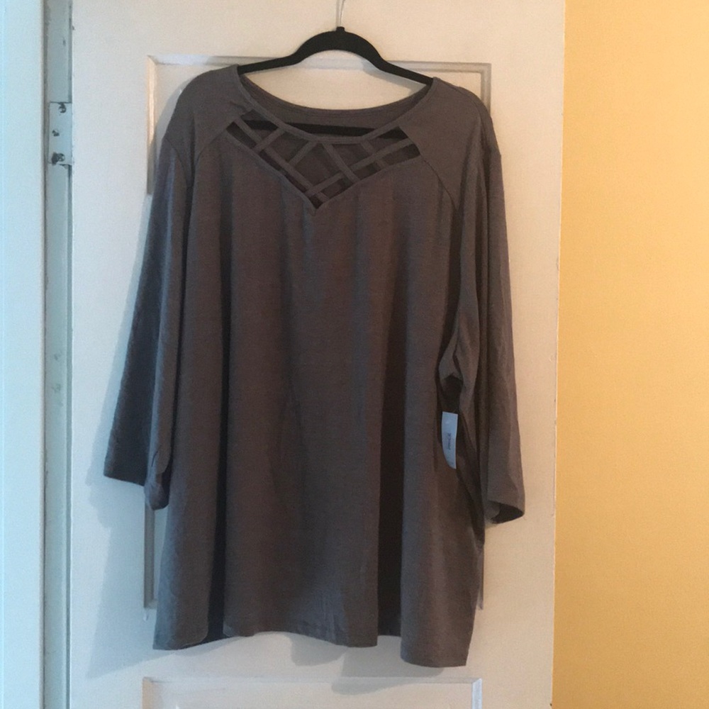 Catherine’s Grey 3/4 Sleeve with Lattice Neckline
